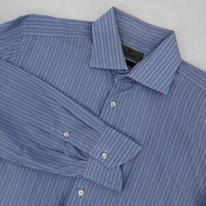 Canali Mens Blue Pinstripe Dress Shirt 42 16.5 Italy Cotton Exclusive
